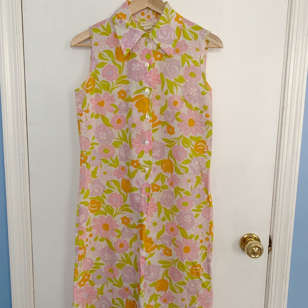 Vintage Mod 60s Floral Shirt Summer Dress